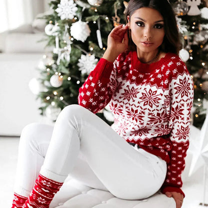 Snowflake Printed Long Sleeve O Neck Jumper Christmas Sweater