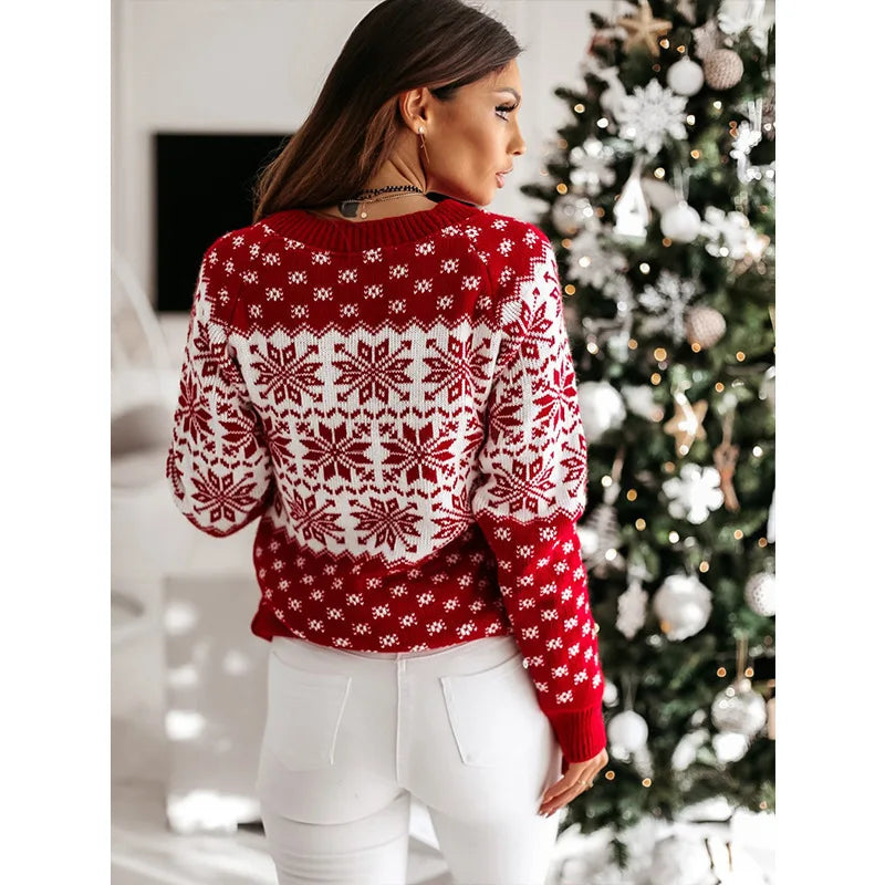 Snowflake Printed Long Sleeve O Neck Jumper Christmas Sweater