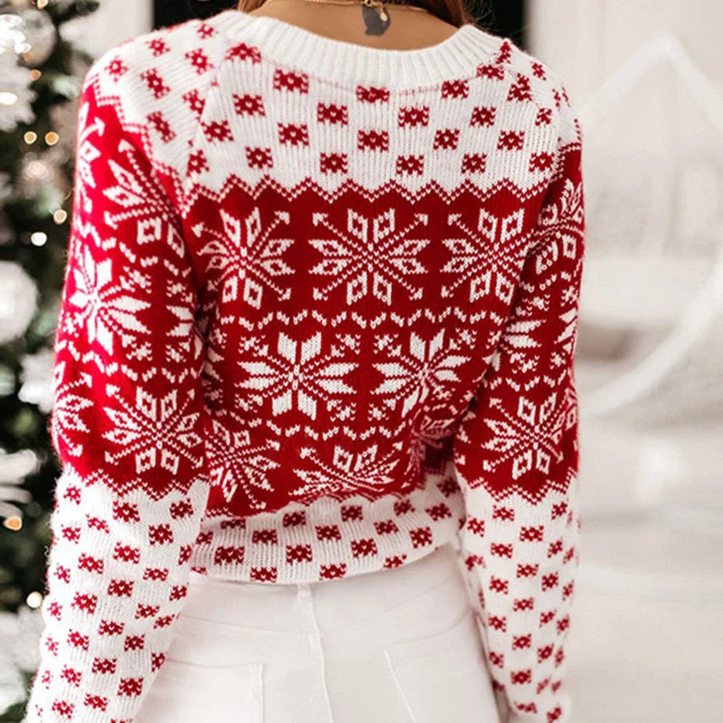 Snowflake Printed Long Sleeve O Neck Jumper Christmas Sweater