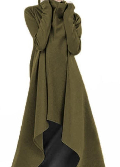 Turtleneck Sweatshirt High Low Long Dress Red Lc0029