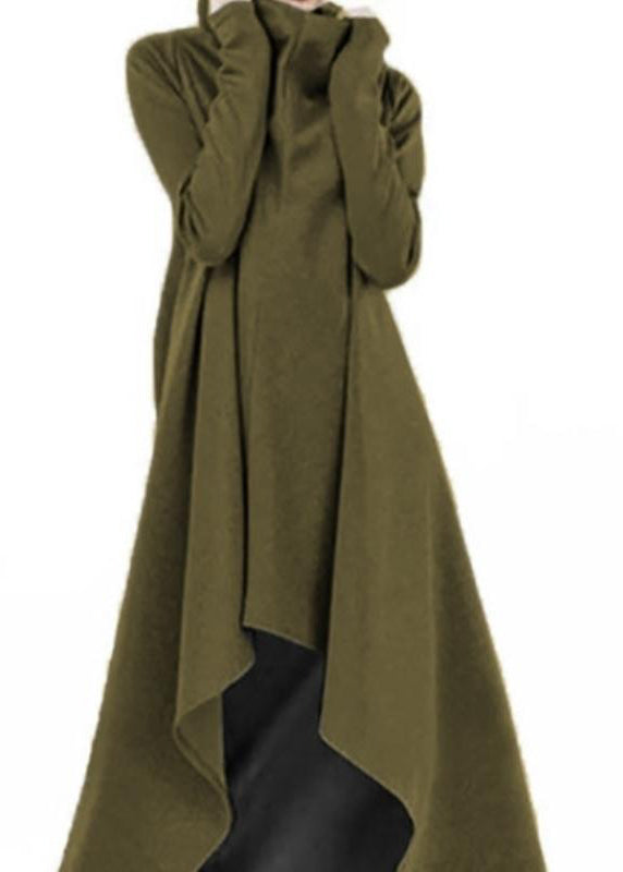 Turtleneck Sweatshirt High Low Long Dress Red Lc0029