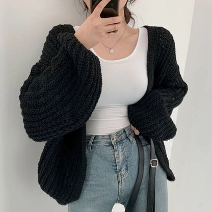 V-neck Oversized Long Sleeve Lazy Holiday Y2k Cardigan