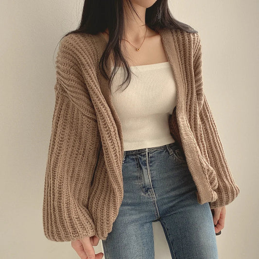 V-neck Oversized Long Sleeve Lazy Holiday Y2k Cardigan