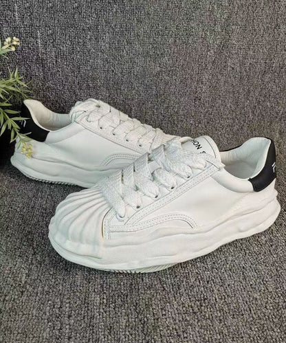 Versatile White Splicing Flat Shoes Cross Strap Dd1007