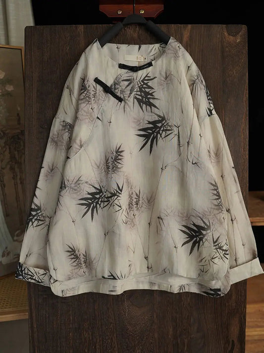 Bamboo Leaf Print Ramie Sweatshirt