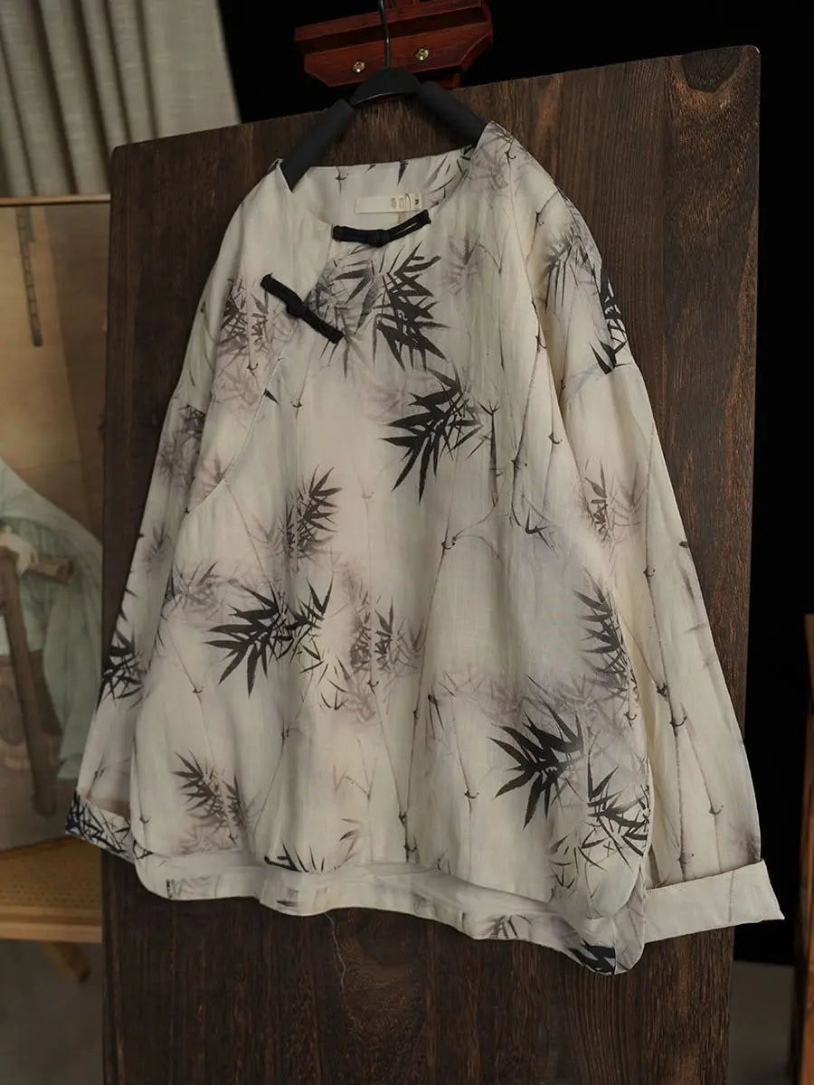 Bamboo Leaf Print Ramie Sweatshirt