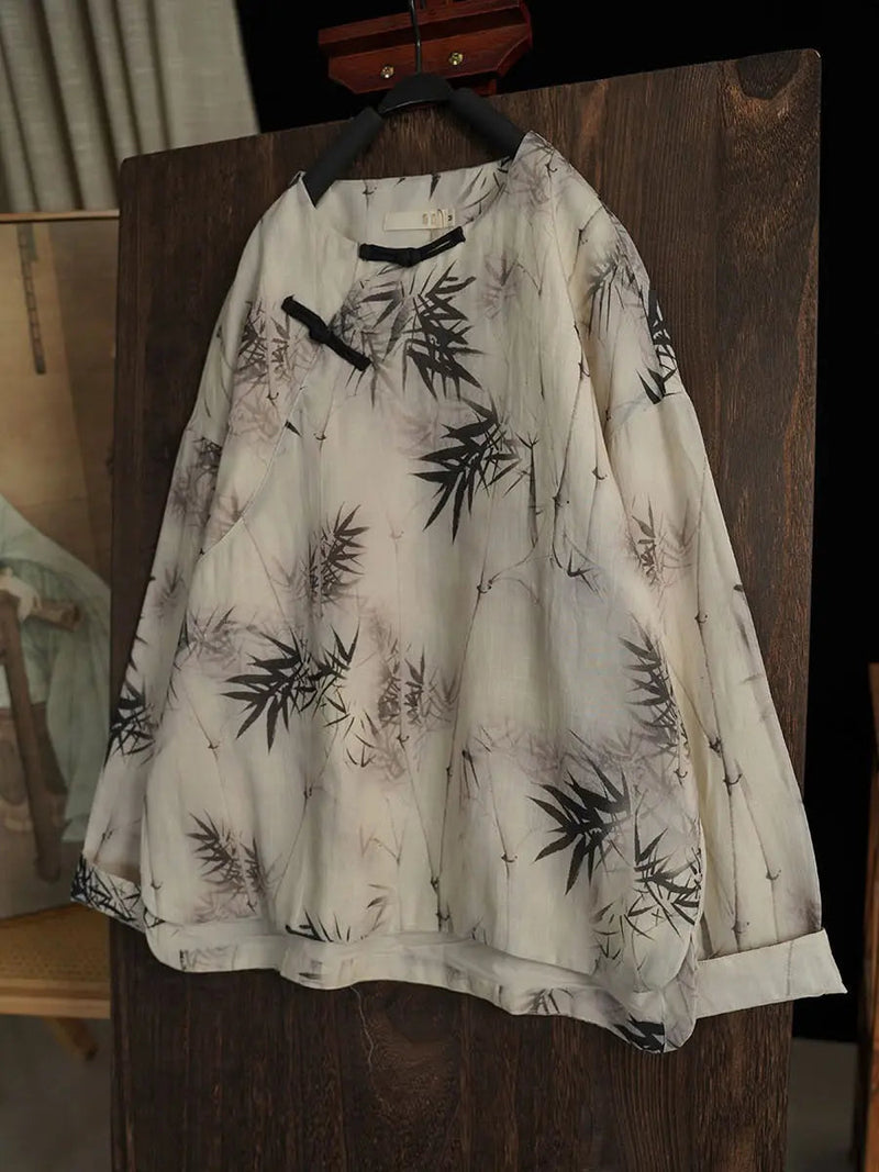 Bamboo Leaf Print Ramie Sweatshirt