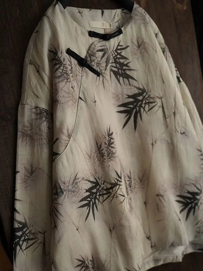 Bamboo Leaf Print Ramie Sweatshirt