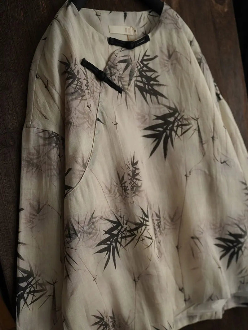 Bamboo Leaf Print Ramie Sweatshirt
