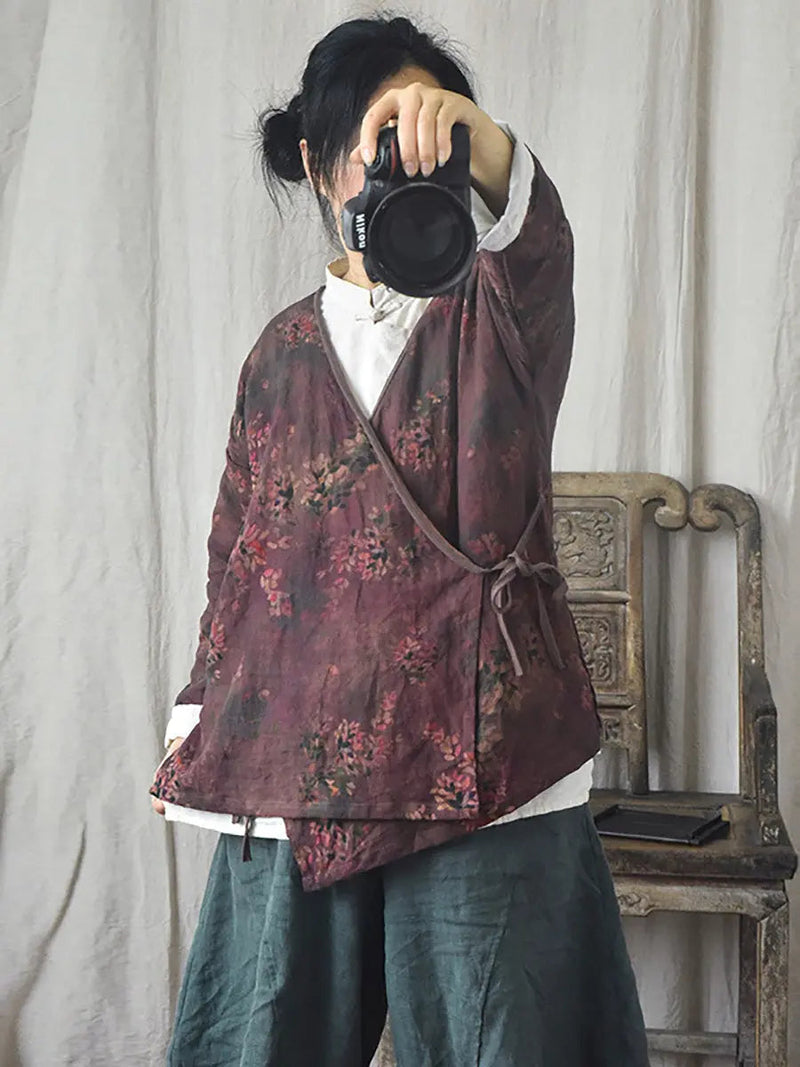 Print Slant-closure Coat