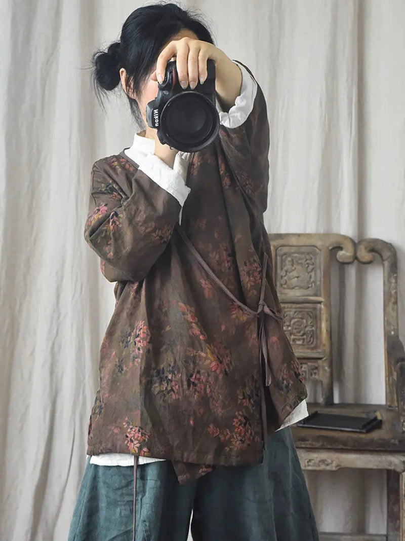 Print Slant-closure Coat