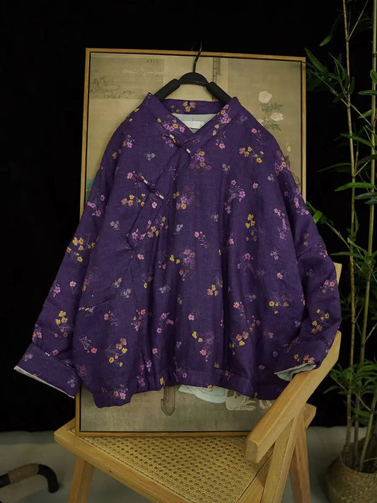Print Linen Padded Coat