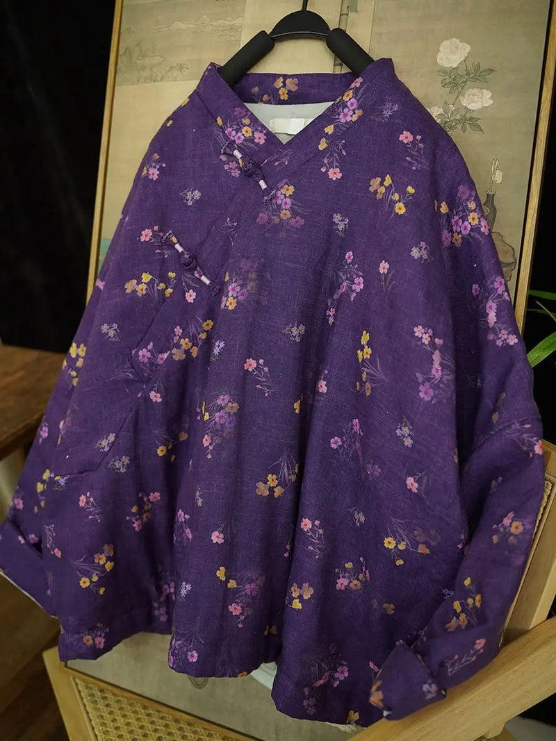 Print Linen Padded Coat