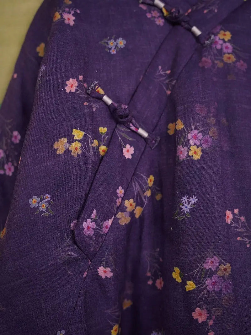Print Linen Padded Coat