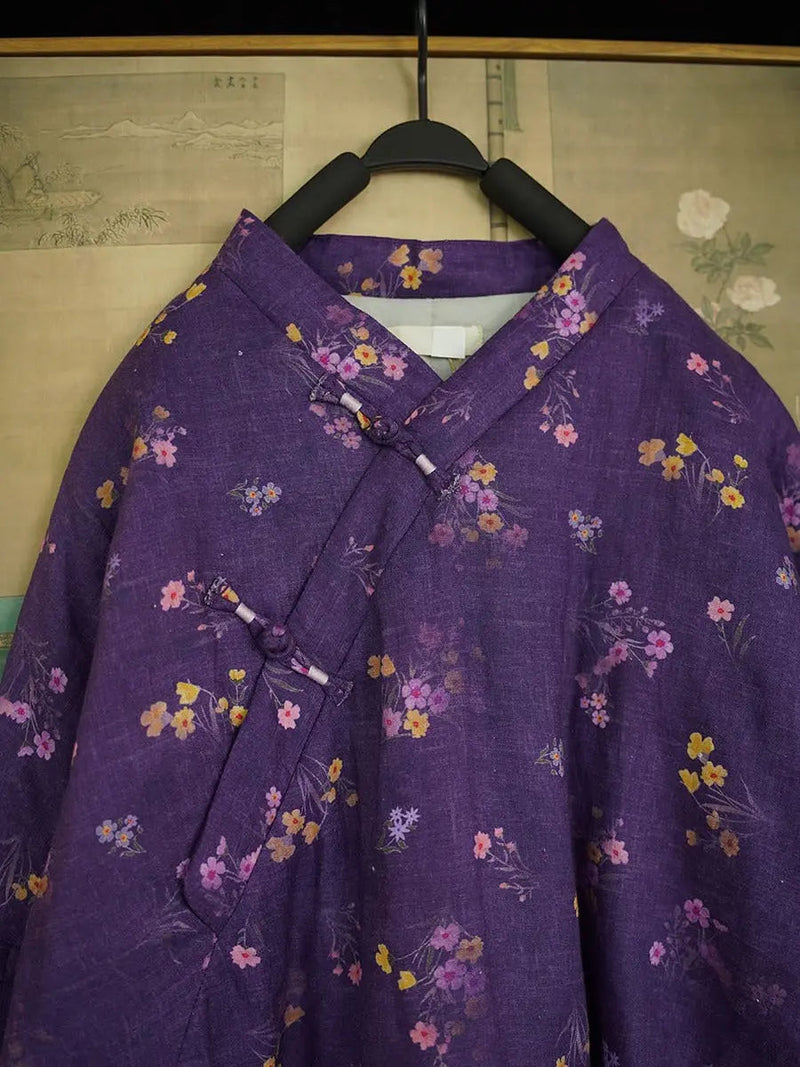 Print Linen Padded Coat