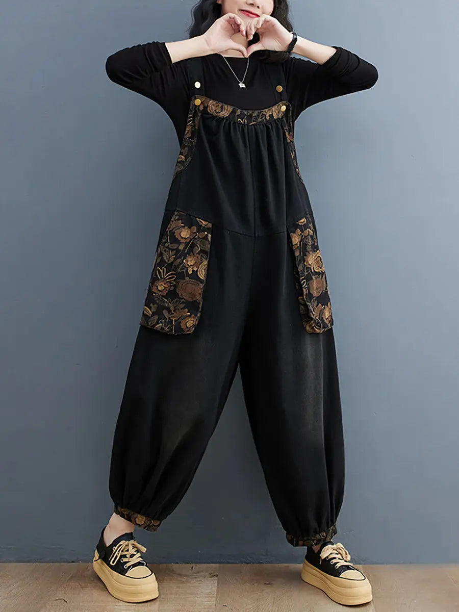 Spliced Winter Denim Jumpsuits