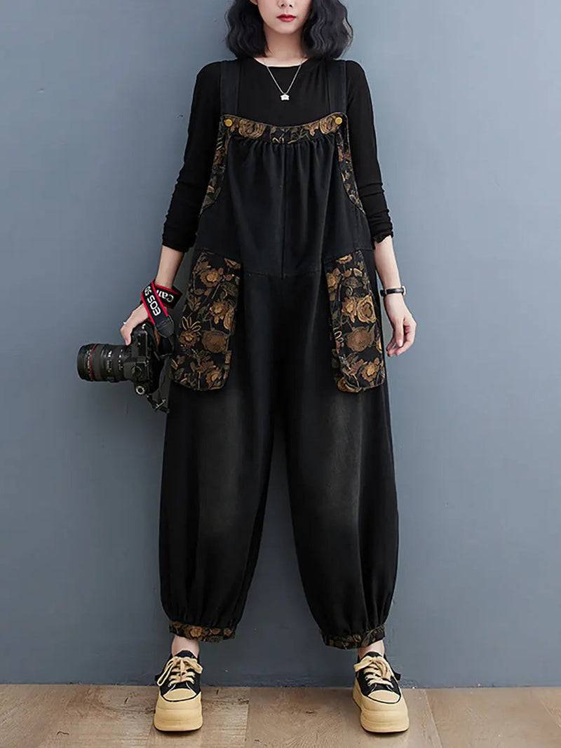 Spliced Winter Denim Jumpsuits