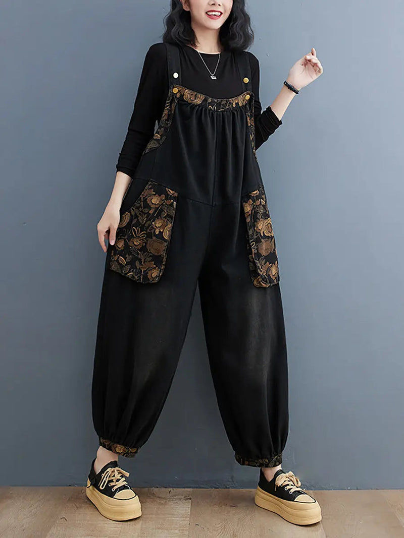 Spliced Winter Denim Jumpsuits