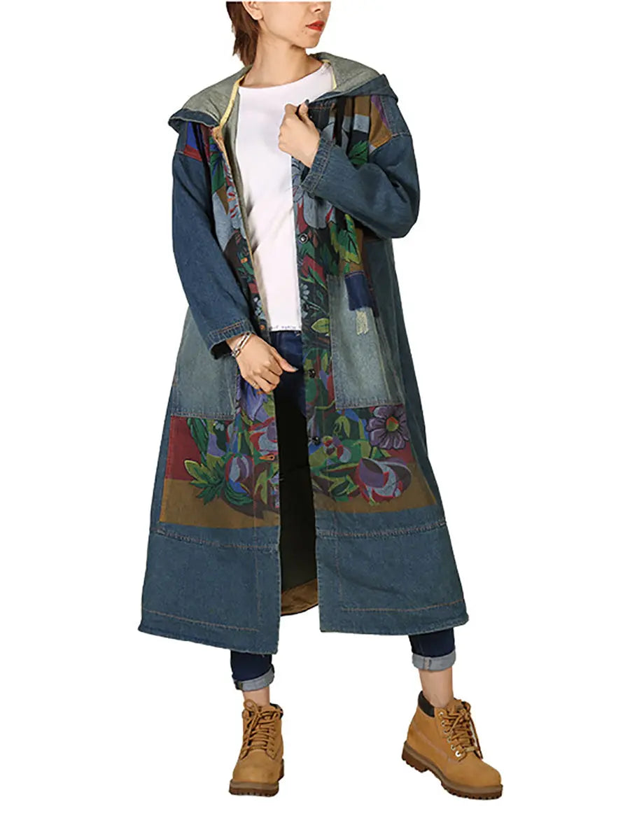 Spliced Deim Hooded Coat