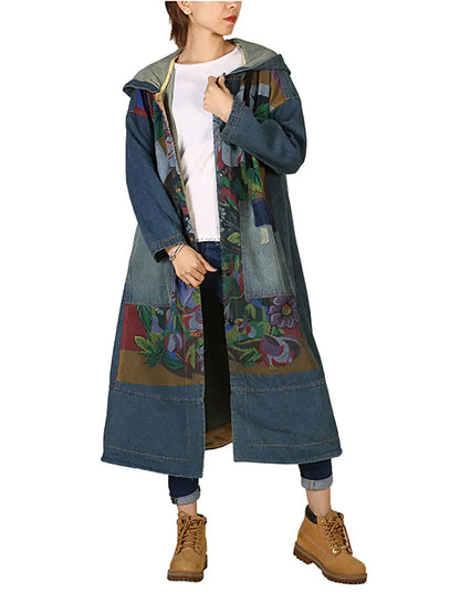 Spliced Deim Hooded Coat