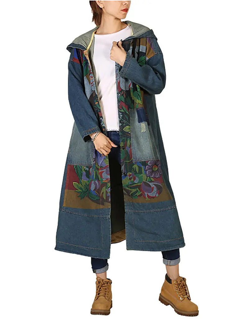 Spliced Deim Hooded Coat