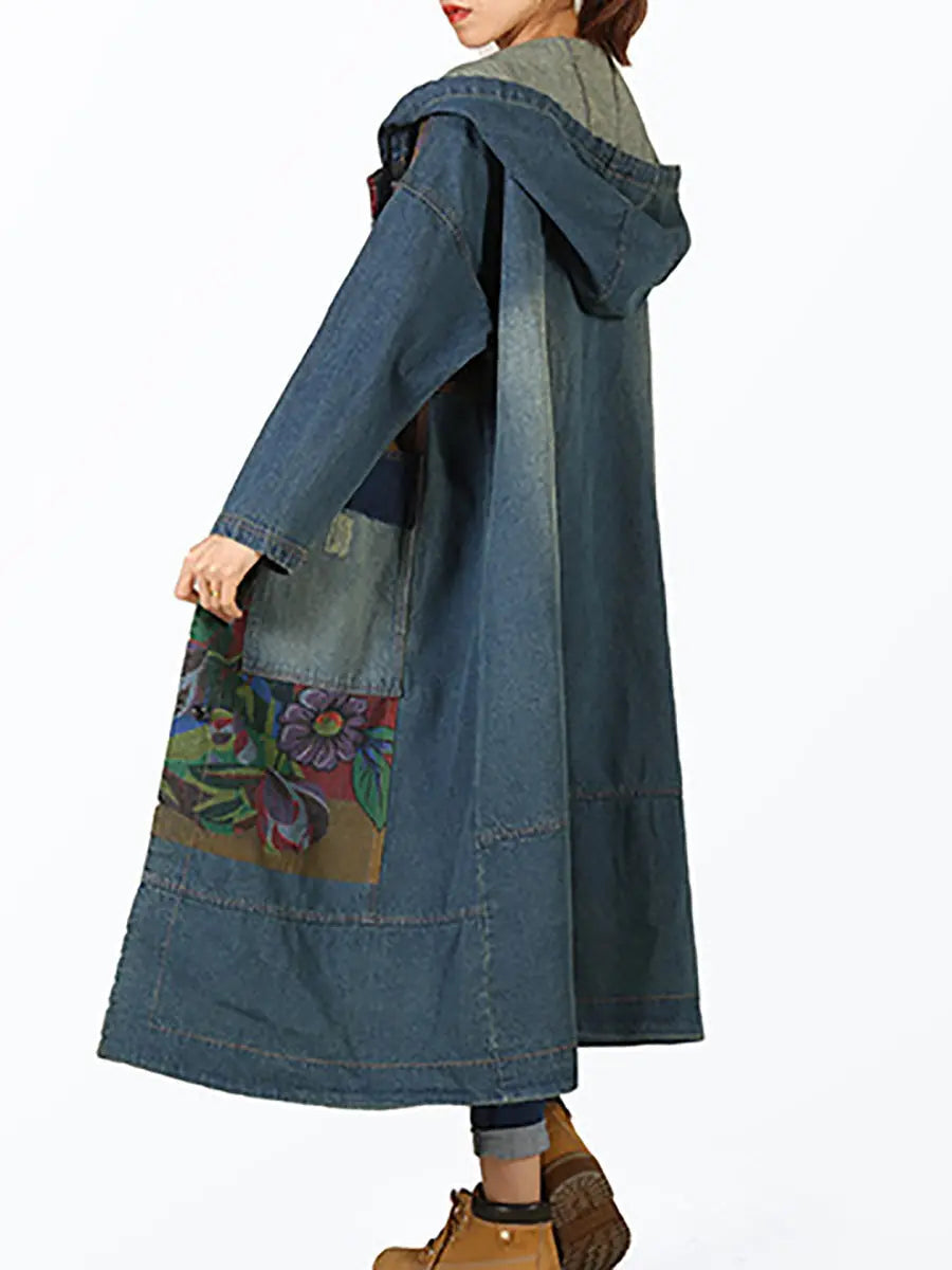 Spliced Deim Hooded Coat