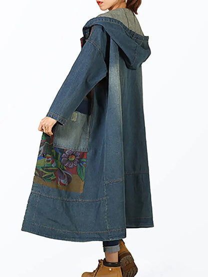 Spliced Deim Hooded Coat