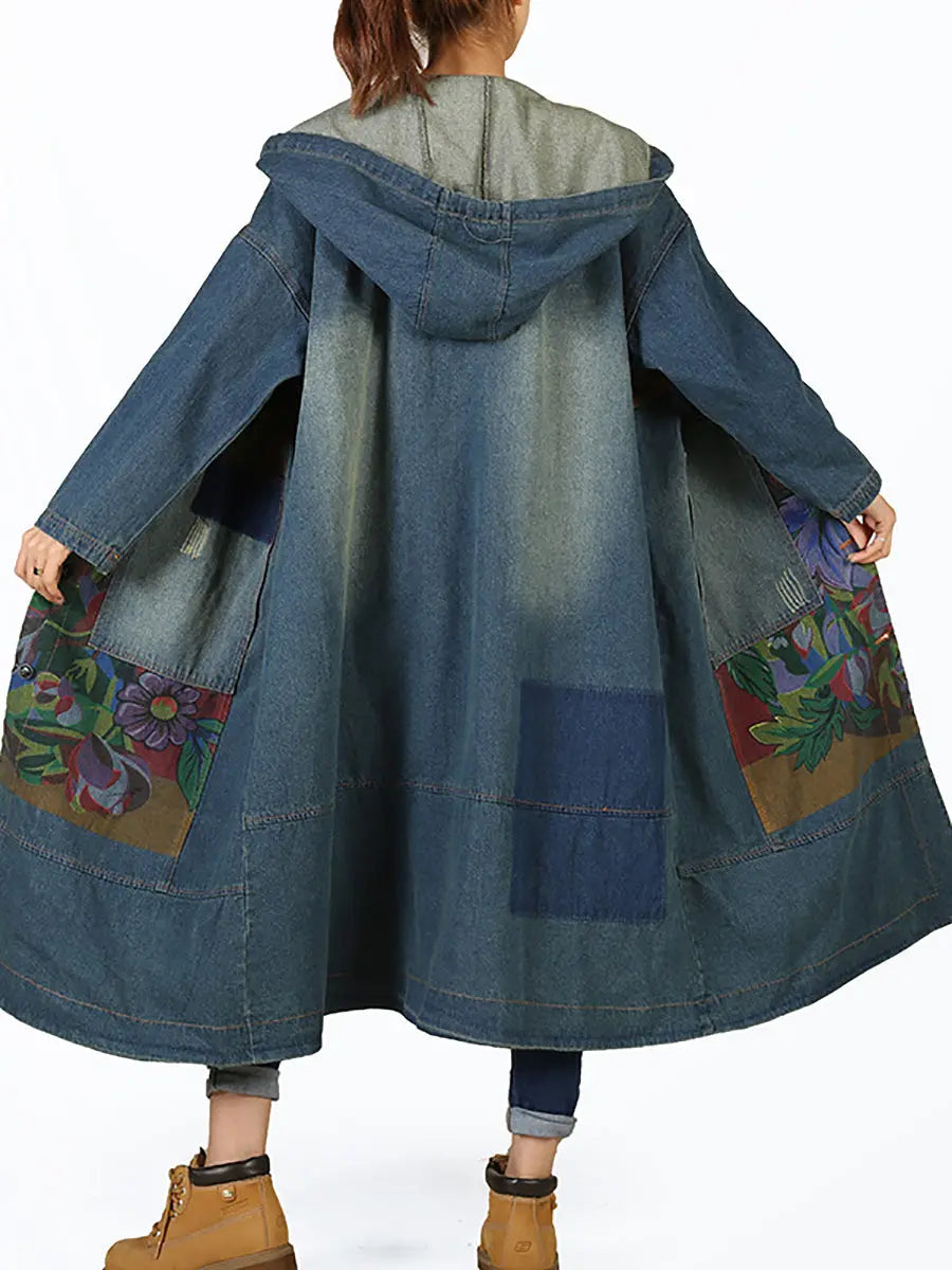 Spliced Deim Hooded Coat