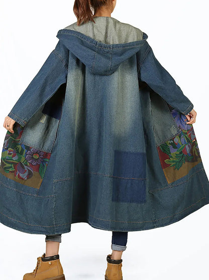 Spliced Deim Hooded Coat