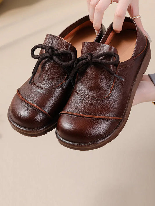 Leather Drawstring Flat Shoes