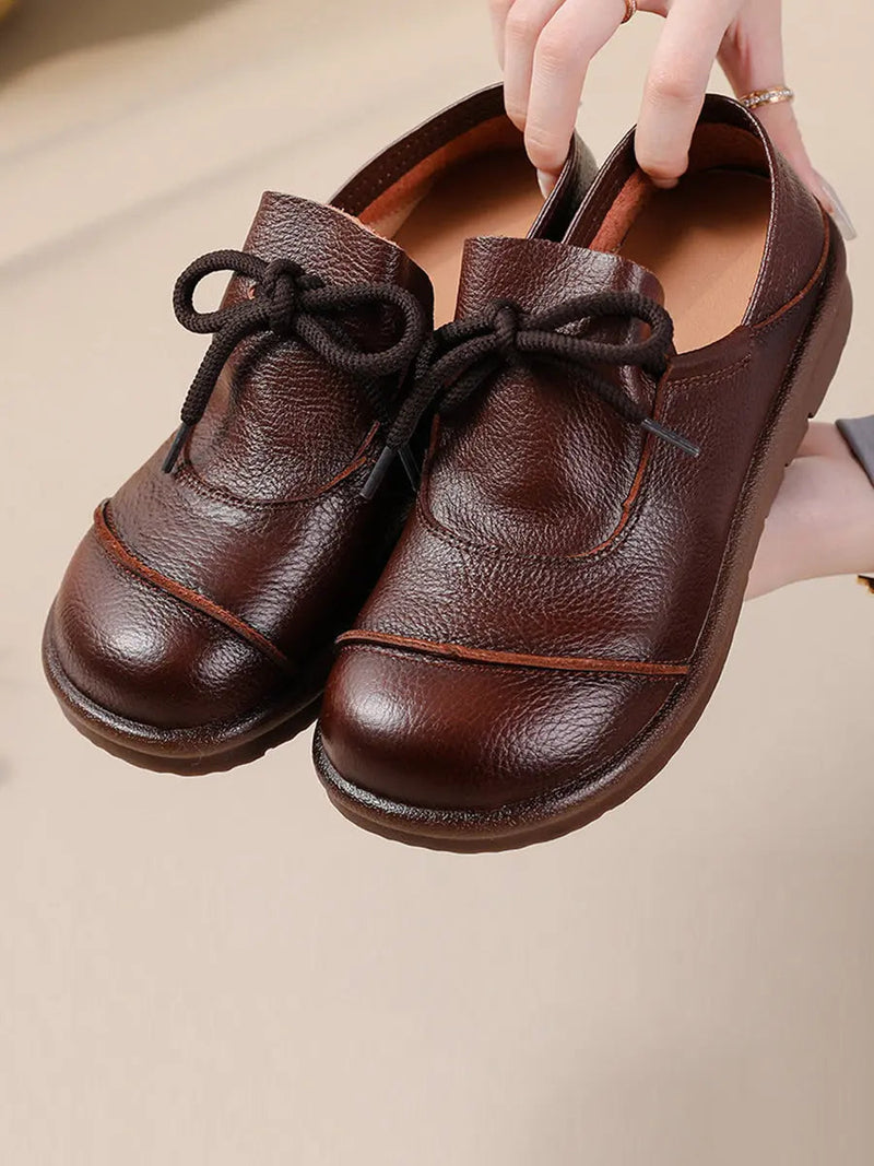 Leather Drawstring Flat Shoes