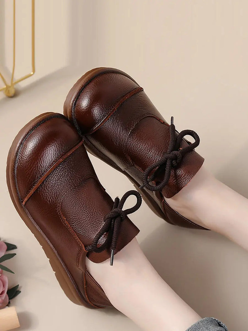 Leather Drawstring Flat Shoes