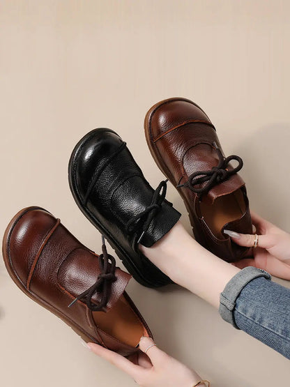 Leather Drawstring Flat Shoes