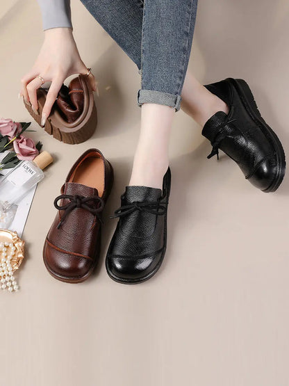 Leather Drawstring Flat Shoes