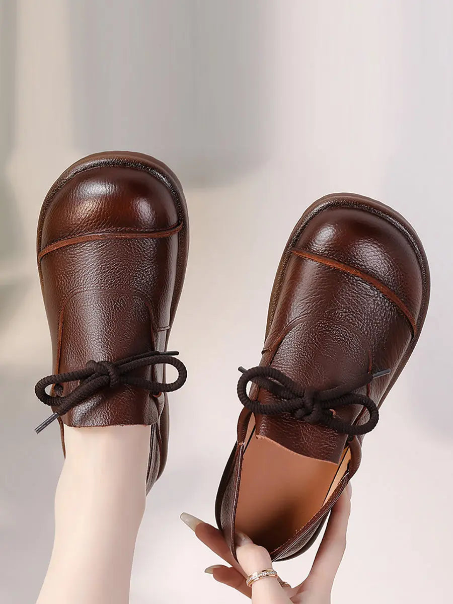 Leather Drawstring Flat Shoes