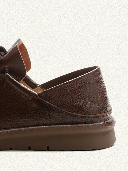 Leather Drawstring Flat Shoes