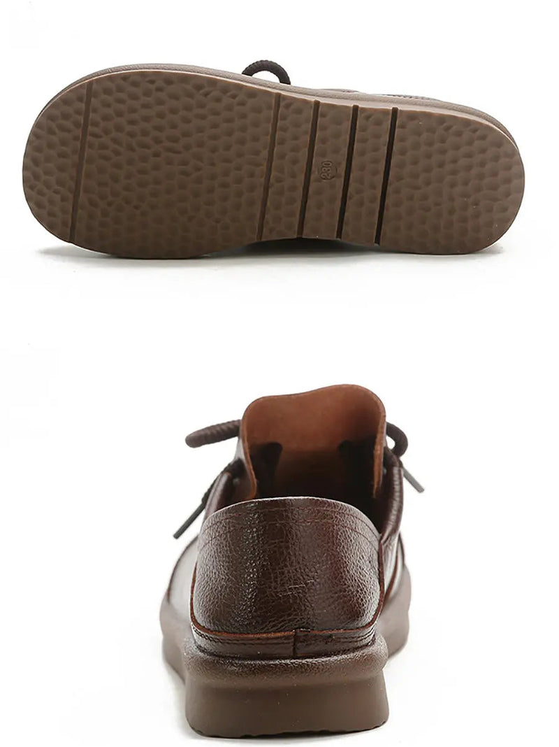 Leather Drawstring Flat Shoes
