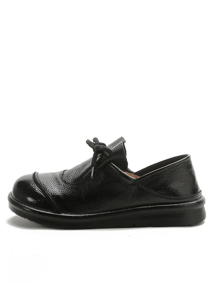 Leather Drawstring Flat Shoes