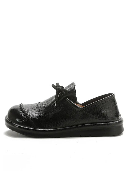 Leather Drawstring Flat Shoes