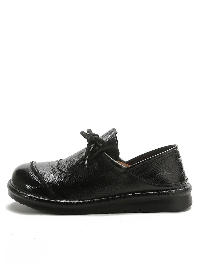 Leather Drawstring Flat Shoes
