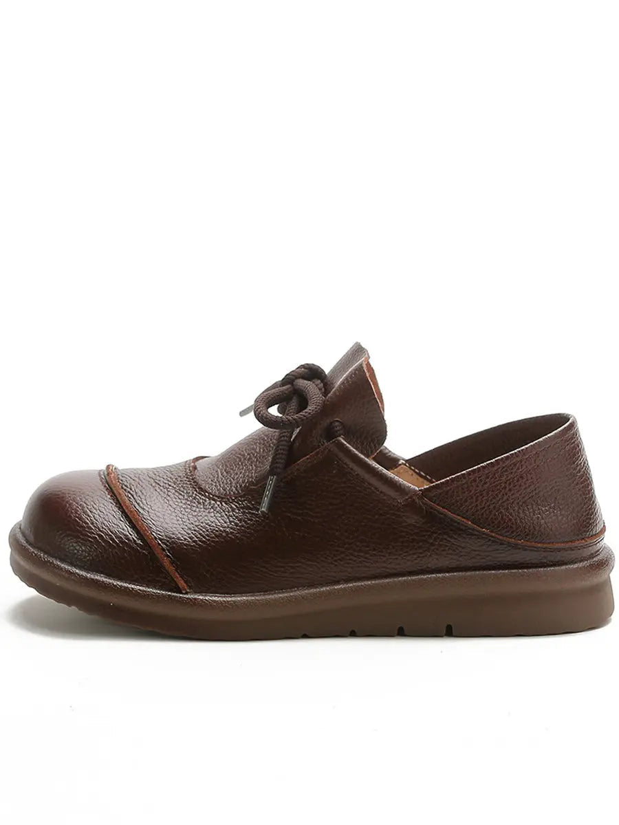 Leather Drawstring Flat Shoes