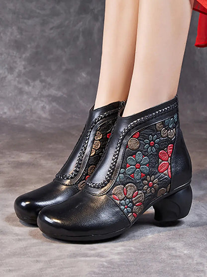 Leather Jacquard Ankle Boots