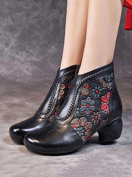 Leather Jacquard Ankle Boots