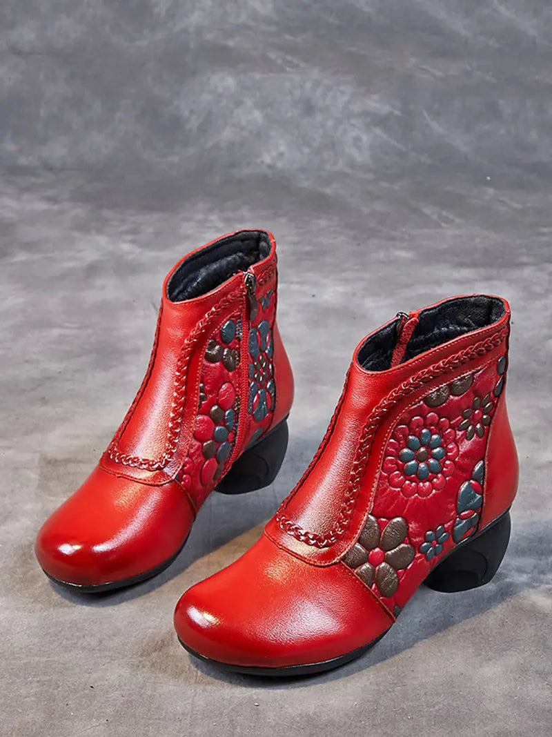 Leather Jacquard Ankle Boots
