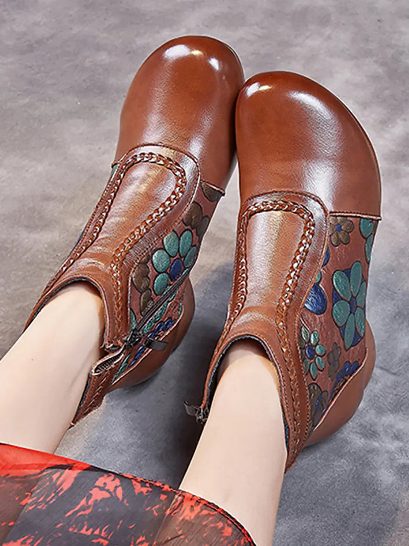 Leather Jacquard Ankle Boots