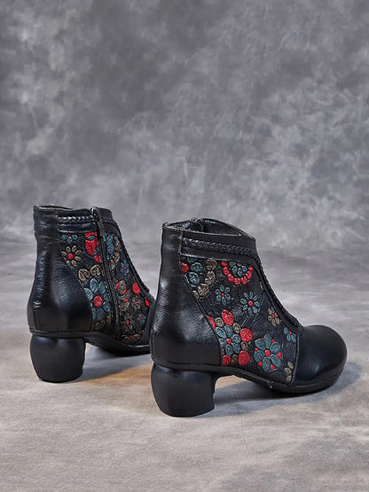 Leather Jacquard Ankle Boots