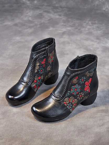 Leather Jacquard Ankle Boots