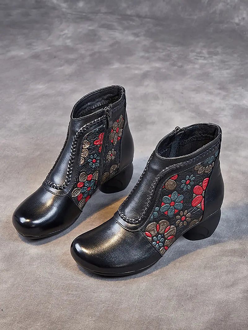Leather Jacquard Ankle Boots