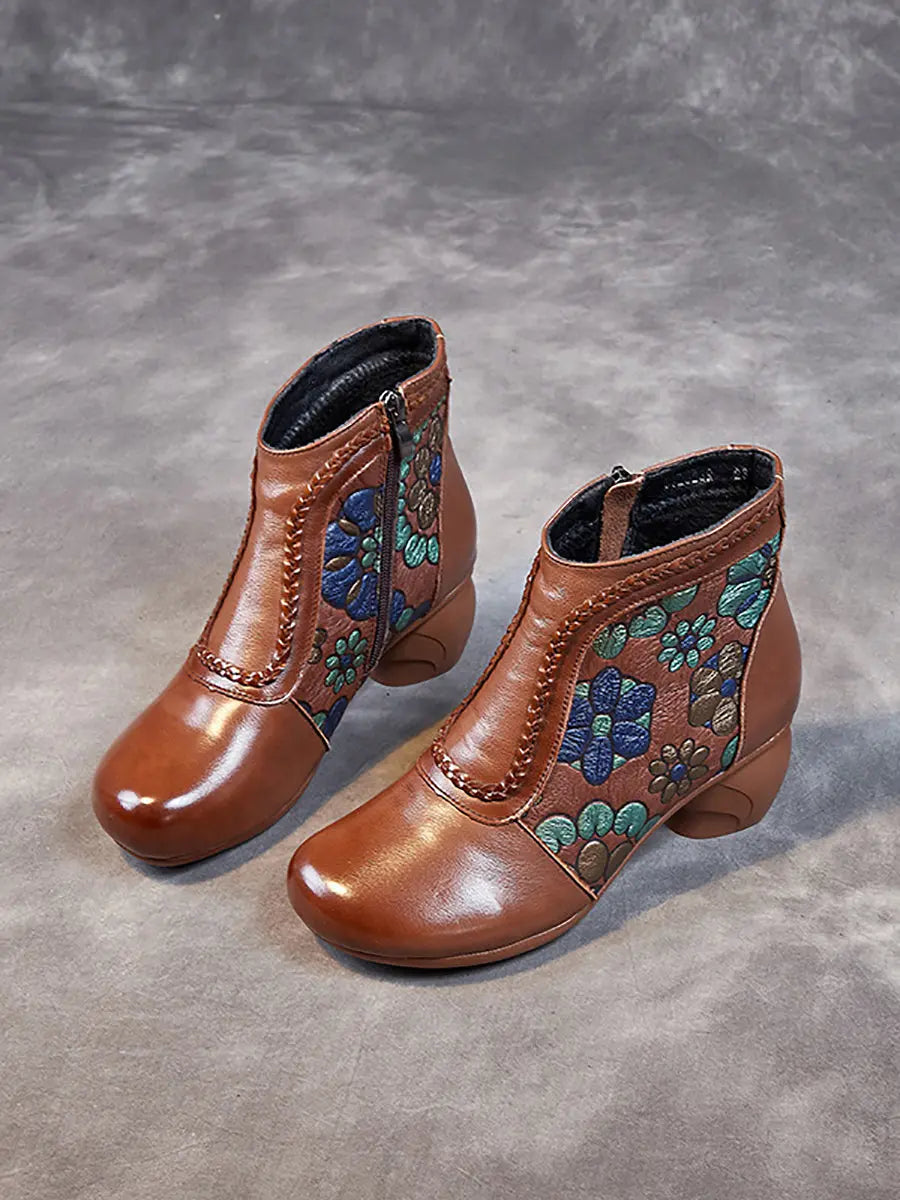 Leather Jacquard Ankle Boots