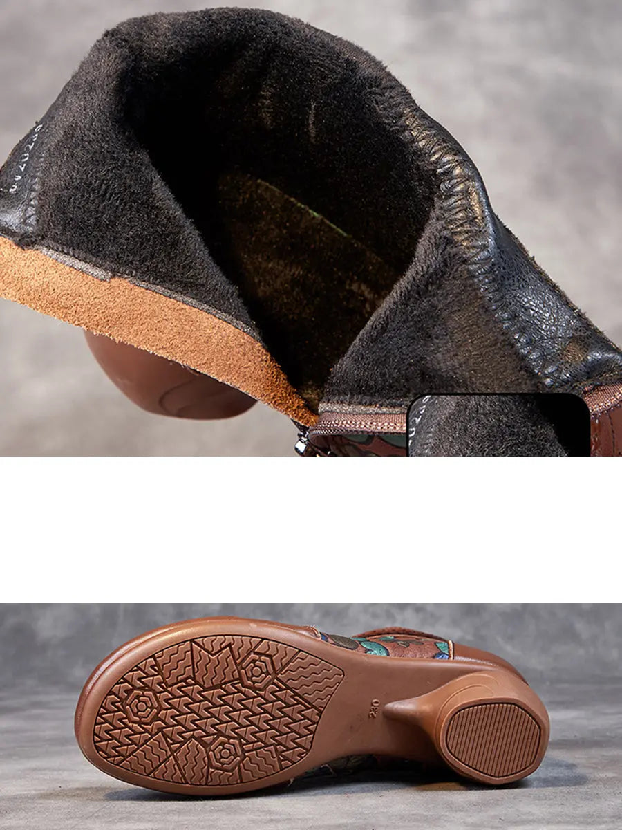 Leather Jacquard Ankle Boots
